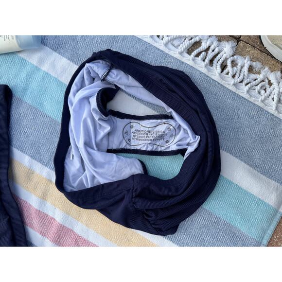 NWOT, Brand Unknown, Navy Ribbed High-wasted Bikini Set, Sz L - Picture 9 of 11